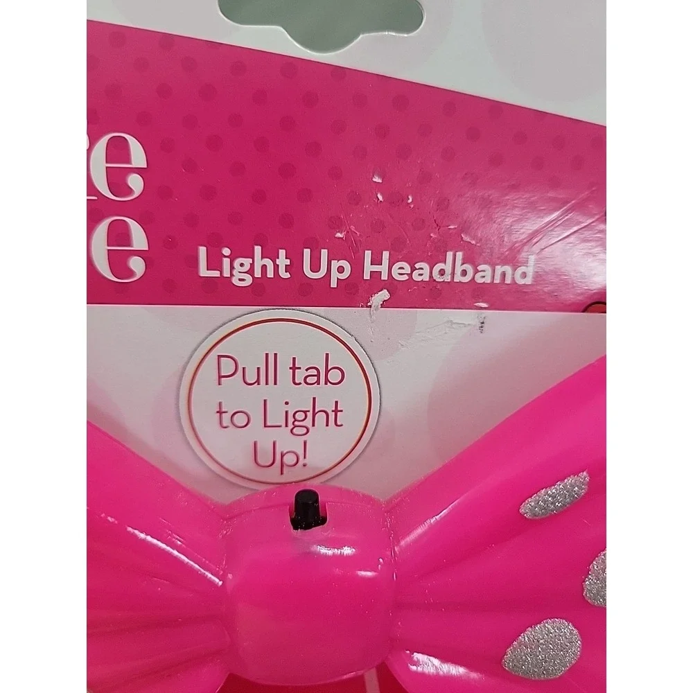 Disney Minnie Mouse Light Up Headband‎ PINK 3 Light Settings Silver Glitter New